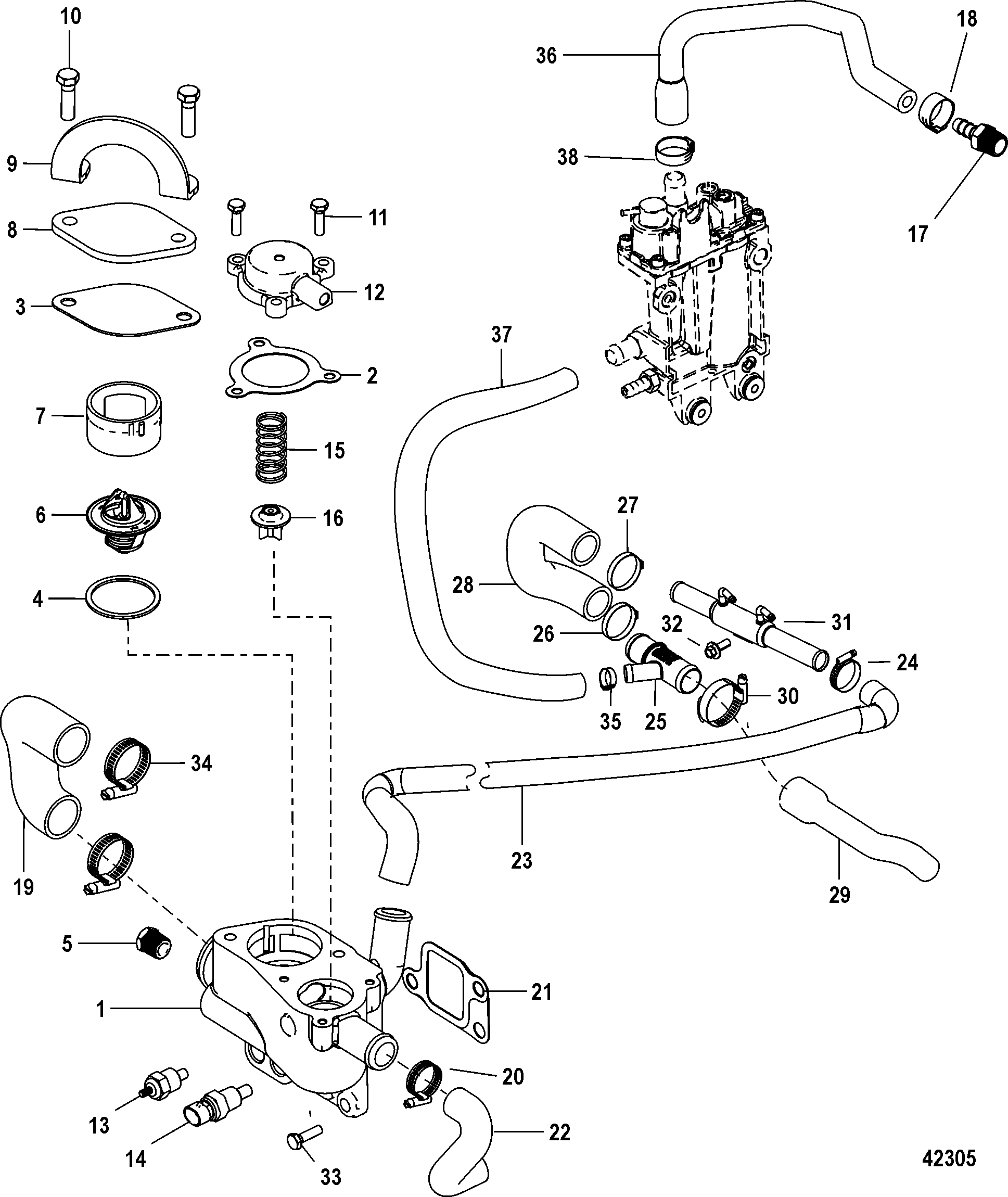 Standard Cooling System, Raw Water with Power Steering FOR MERCRUISER 3