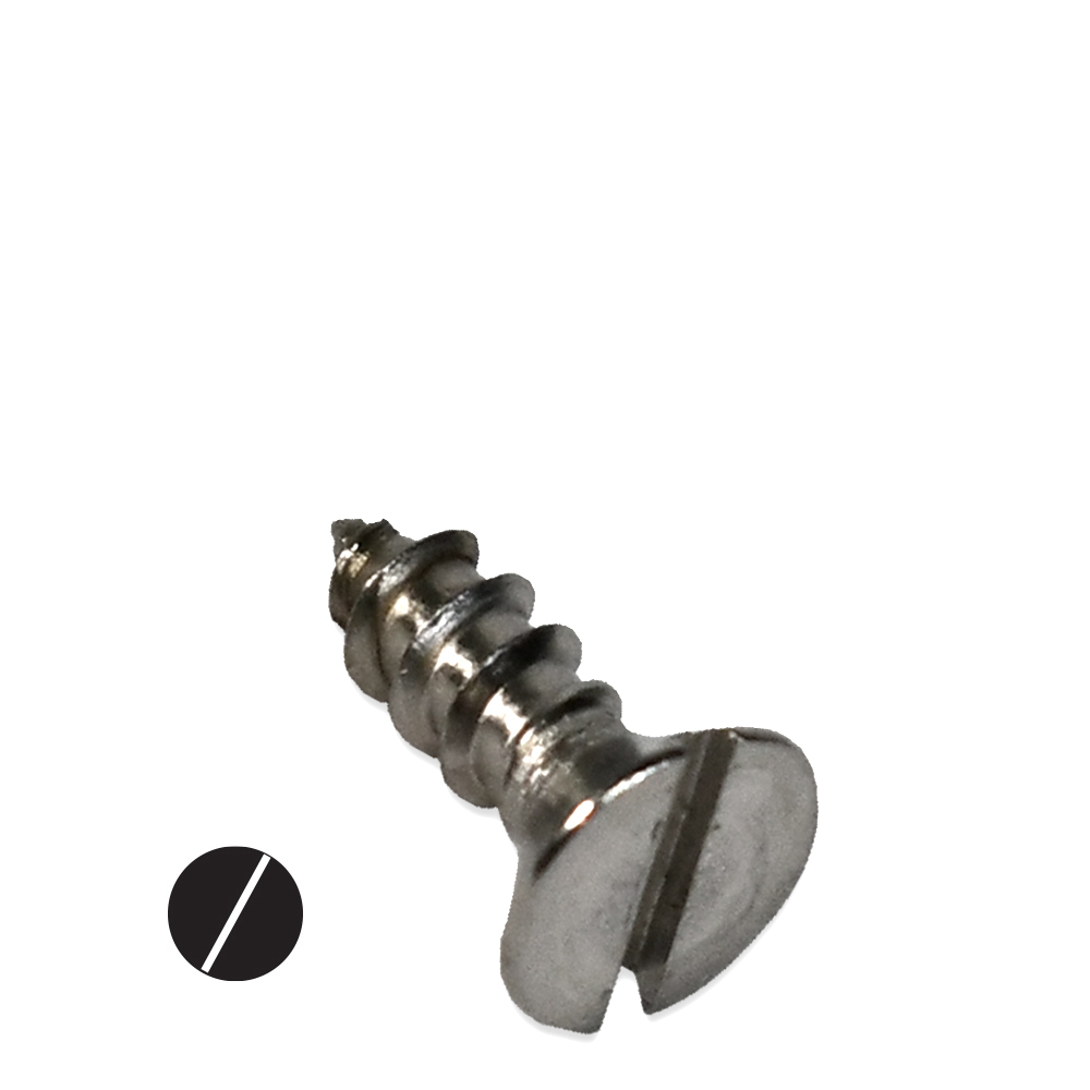 #10 Flat head straight slot or slotted drive self tapping screws made of stainless#10 Flat head straight slot or slotted drive self tapping screws made of stainless steel. Sometimes called sheet metal screws or self tappers, these fasteners are comm steel