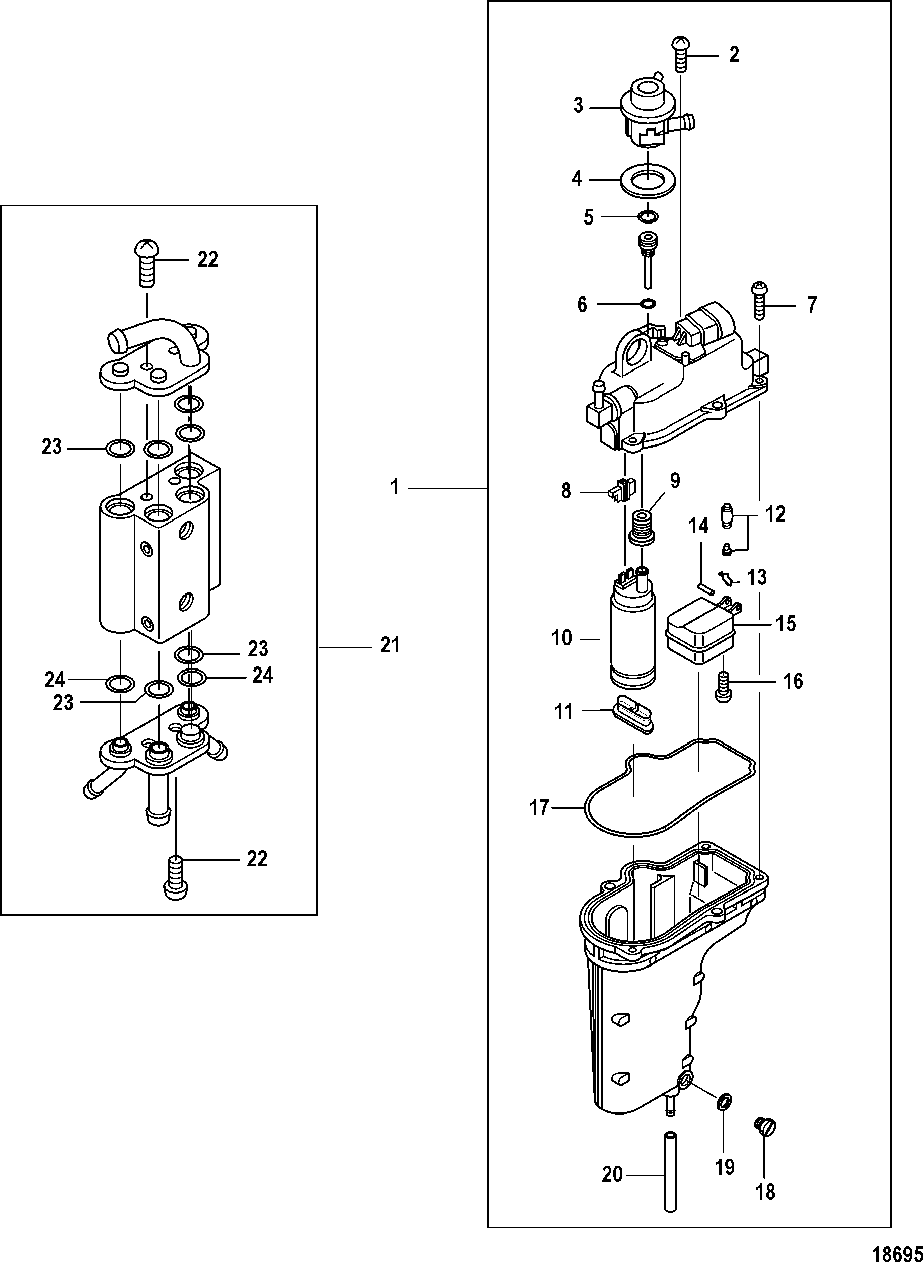 Fuel Rail and Vapor Separator Components FOR MARINER / MERCURY 25/30