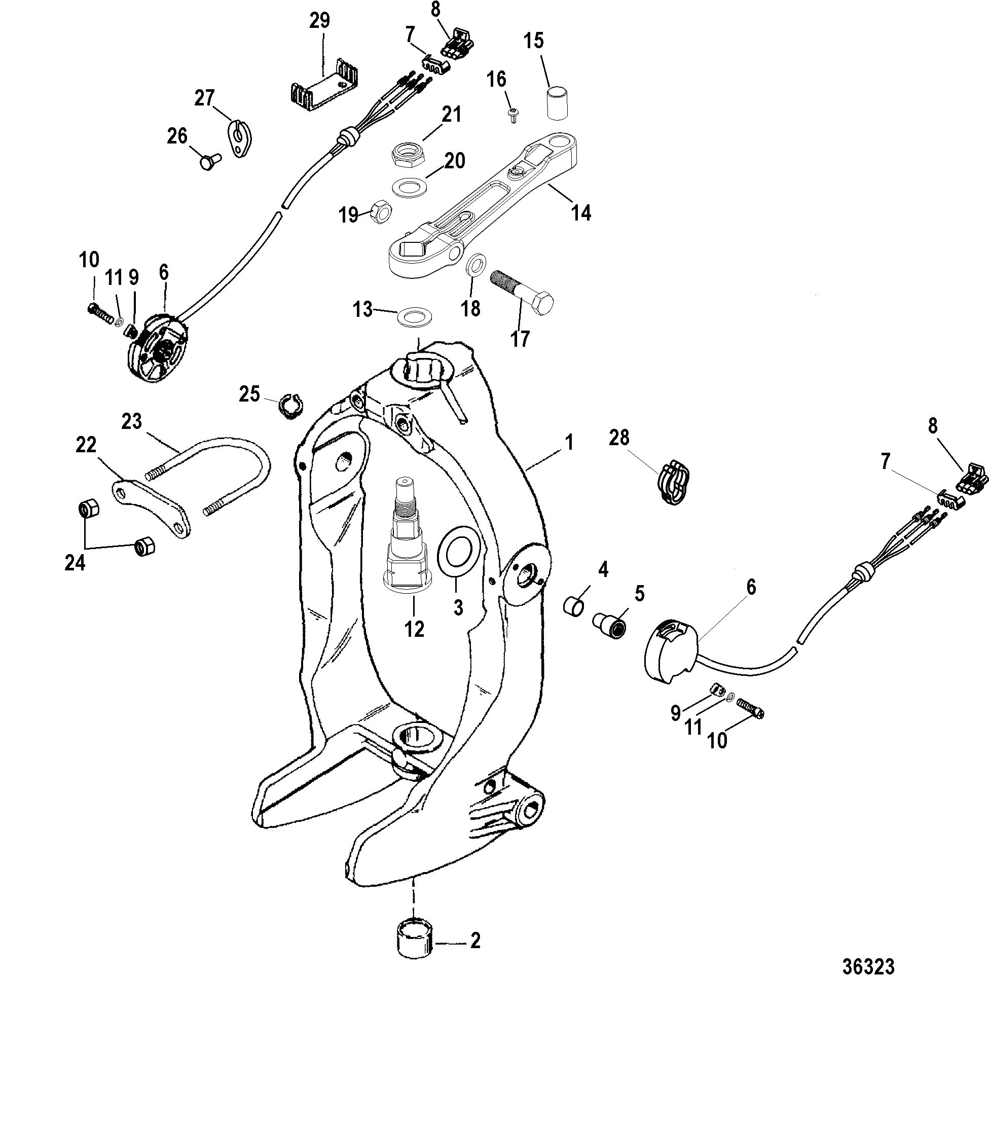 Gimbal Ring and Steering Lever, AXIUS Gen I FOR MERCRUISER BRAVO I-II-III