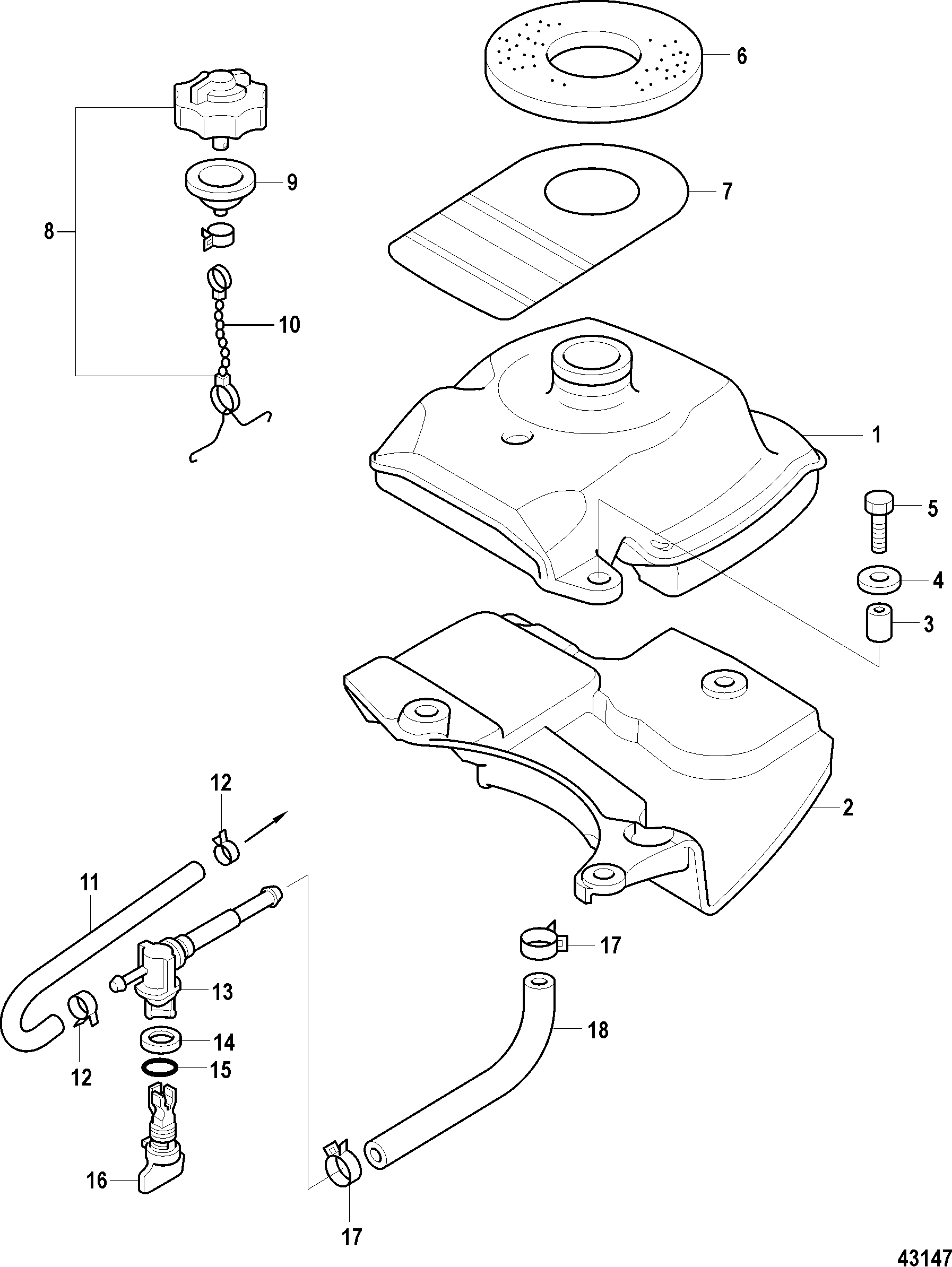 Fuel Tank, Serial # 0R318096 and Up FOR MARINER / MERCURY 2/2.5/3.5 4-STROKE