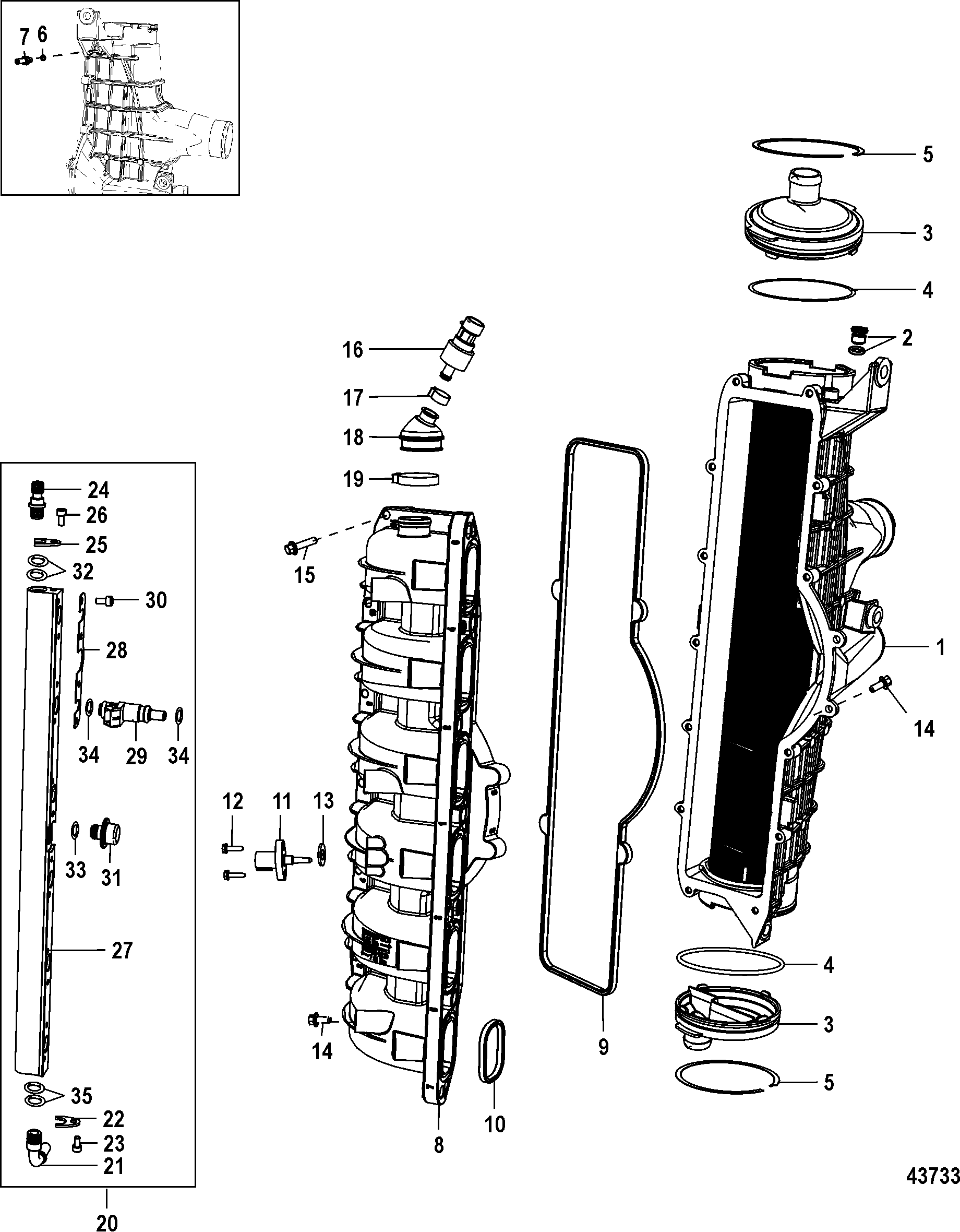Charge Cooler/Intake Manifold(Gen II) End Cap Serviced FOR MERCURY 250/300 PRO 4-STROKE VERADO (6 CYLINDER)