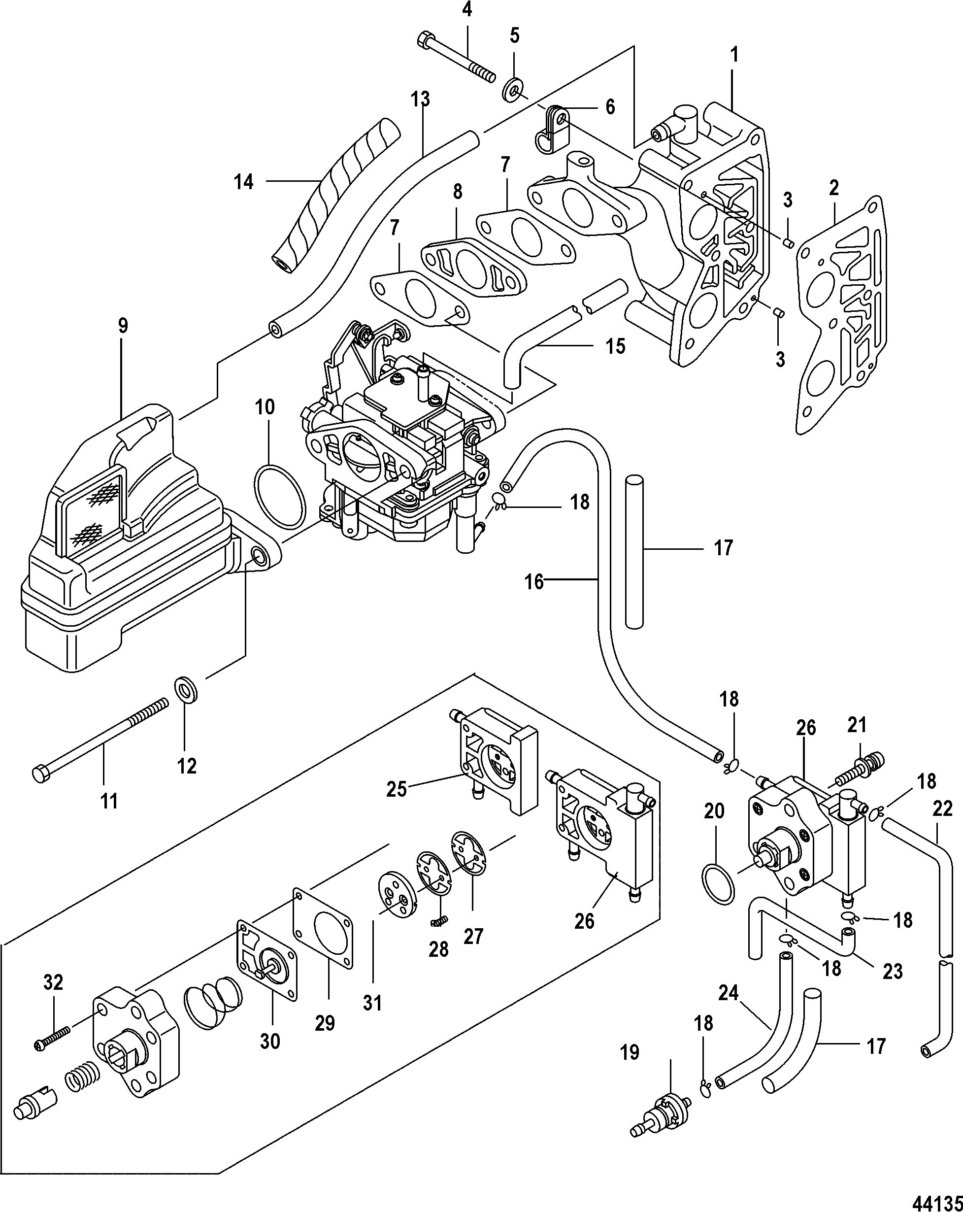 Intake Manifold and Fuel Pump FOR MARINER / MERCURY 8/9.9 (209CC) 4-STROKE