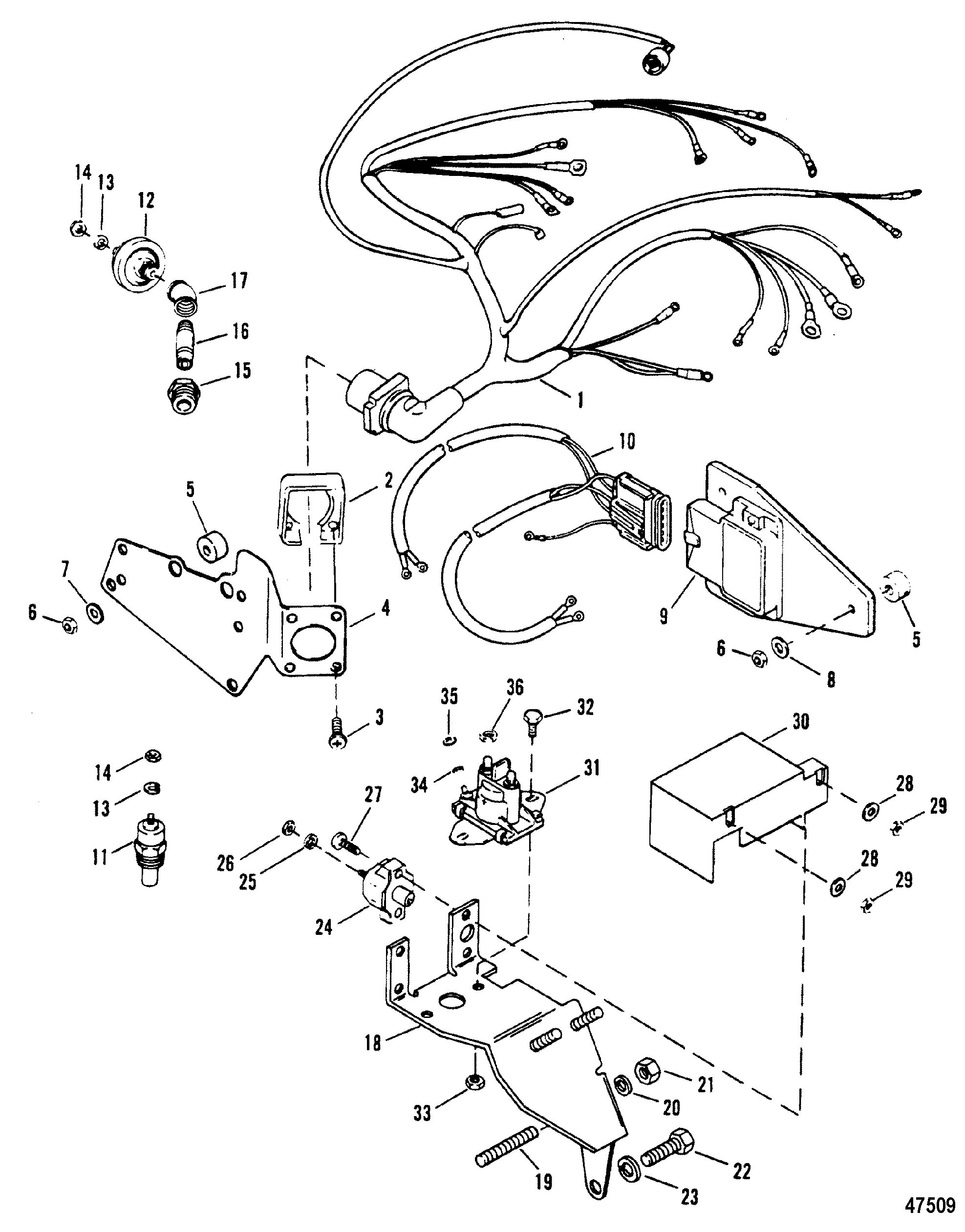 wiring harness and electrical components exhaust below for Mercruiser Starter Wiring Diagram Boat wiring harness and electrical components(exhaust below) for mercruiser 502 magnum bravo engine ( zoom
