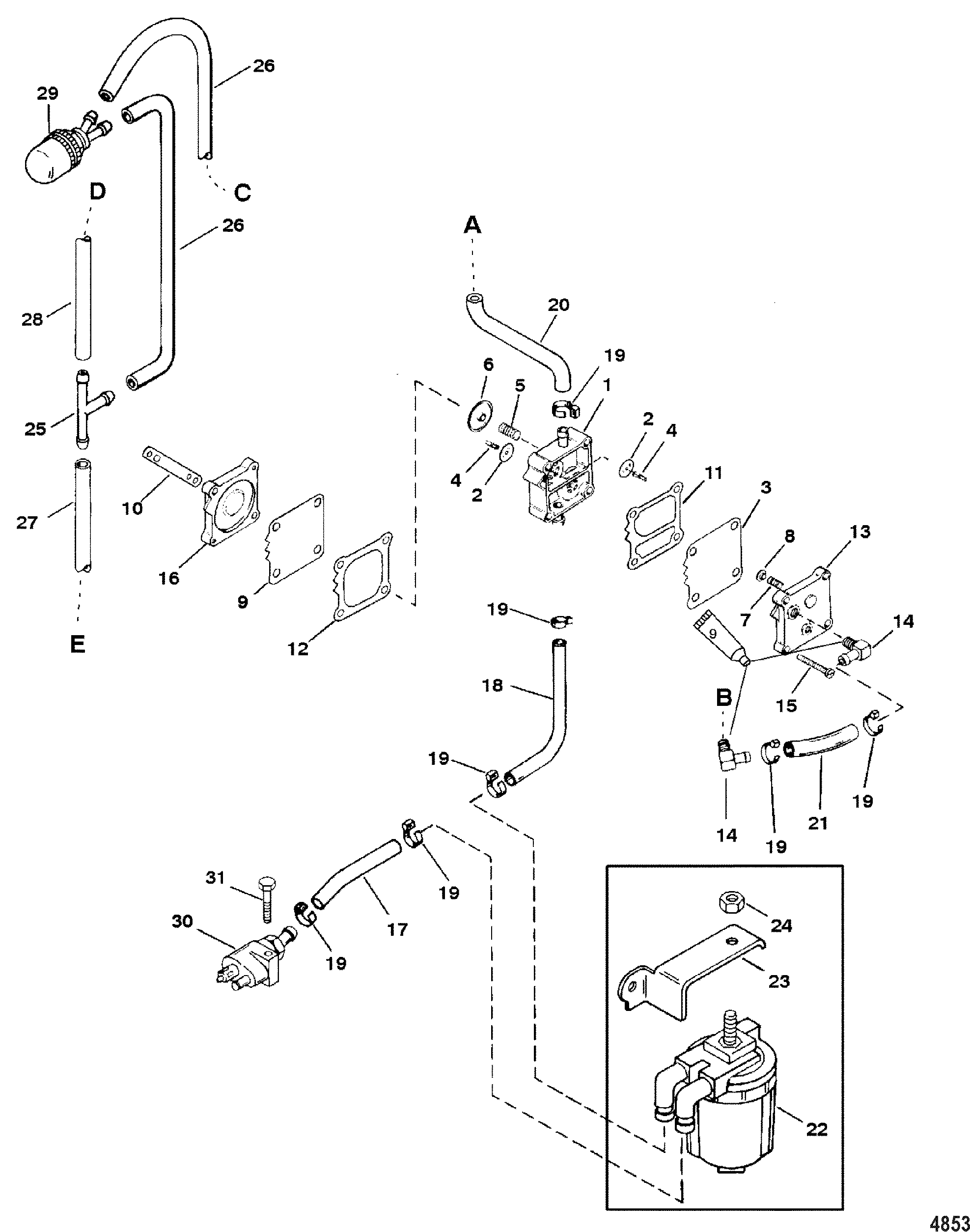Fuel Pump, Manual FOR MARINER / MERCURY 55/60 JET 40/45 (3 CYLINDER)