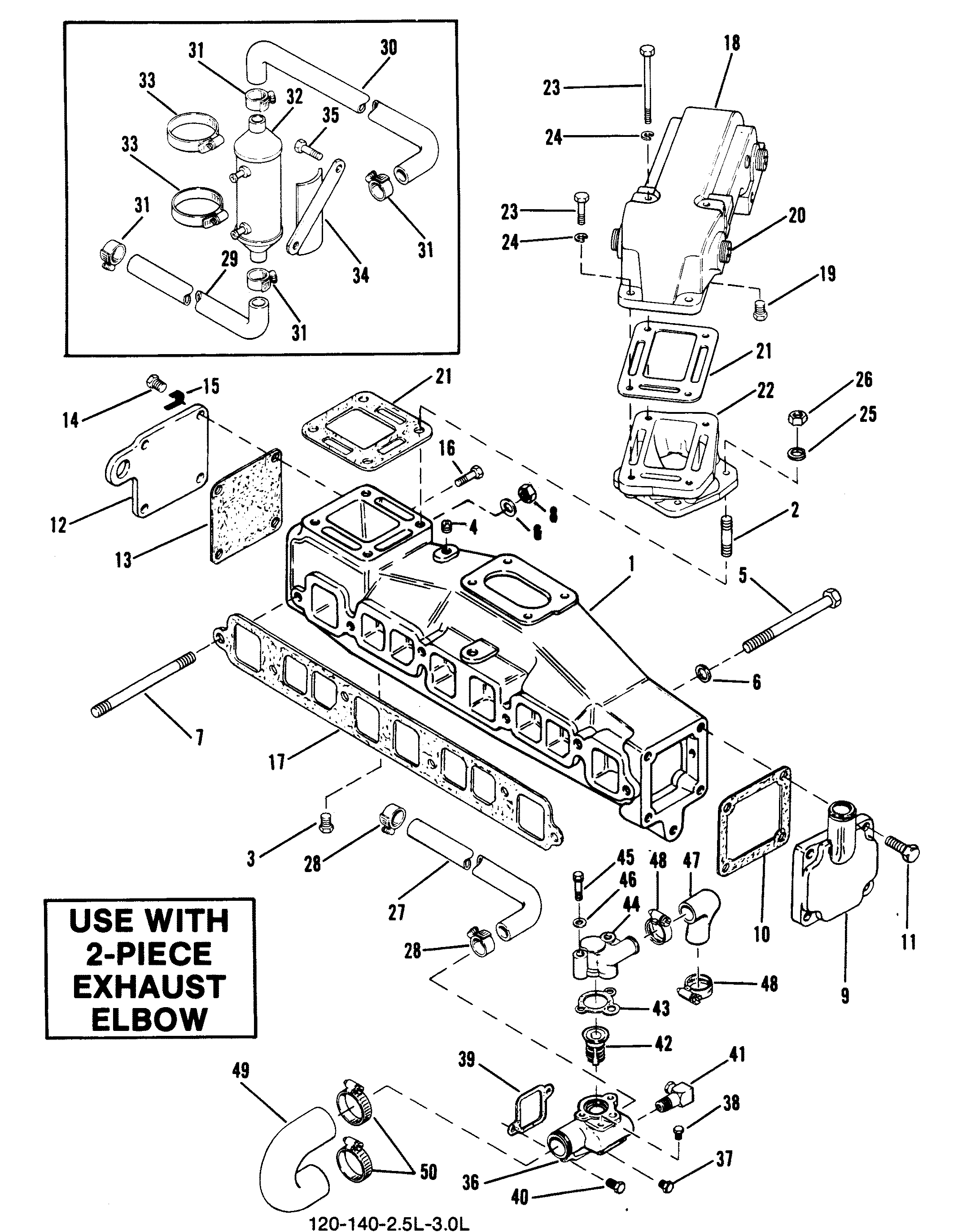 EXHAUST MANIFOLD AND WATER SYSTEM (USE W/2 PIECE EXH. ELBOW) FOR MERCRUISER 120 H.P./2.5L140 H.P./3.0L R/MR/ALPHA