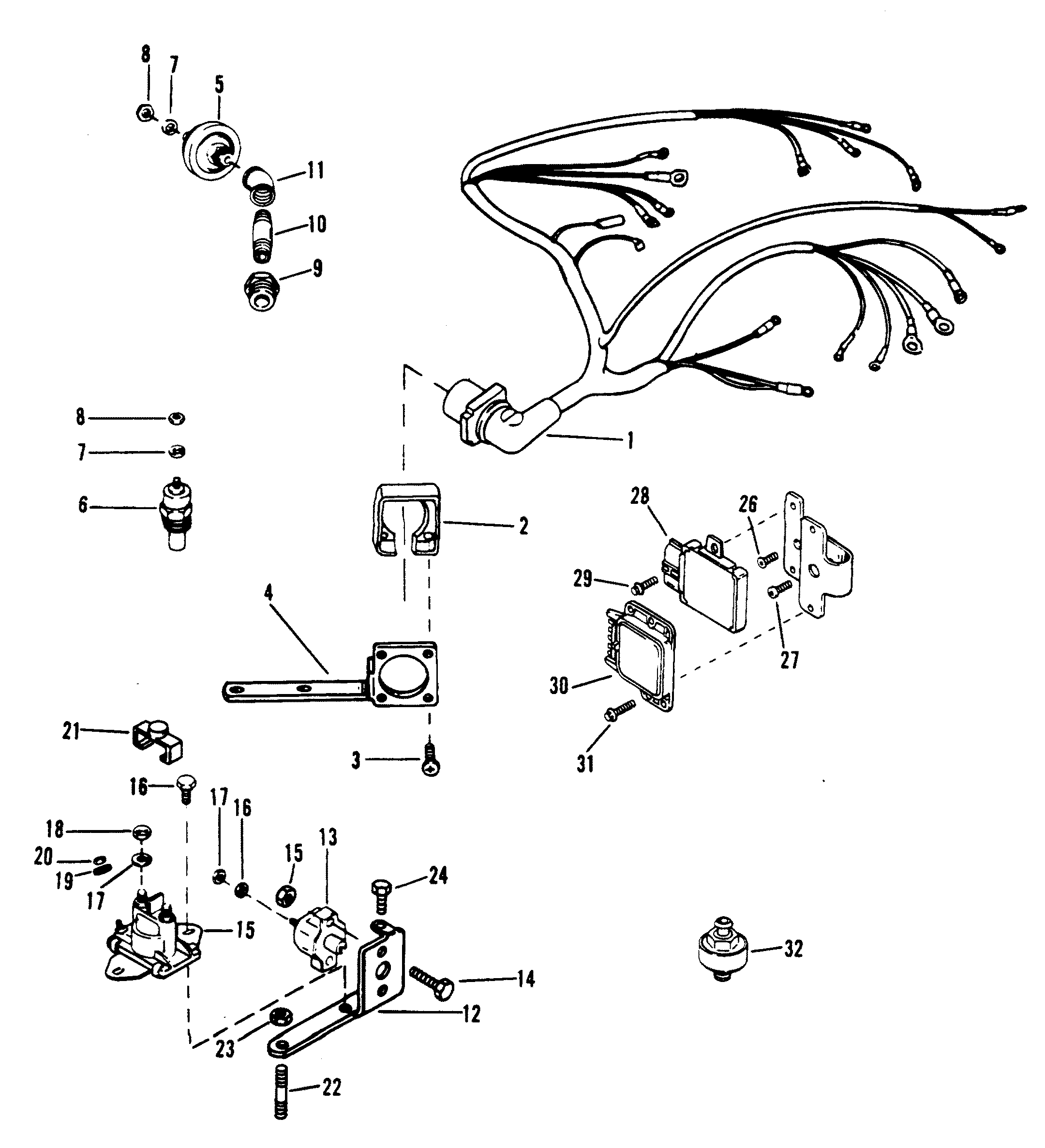 WIRING HARNESS AND ELECTRICAL COMPONENTS FOR MERCRUISER 454 MAG BRAVO GEN V