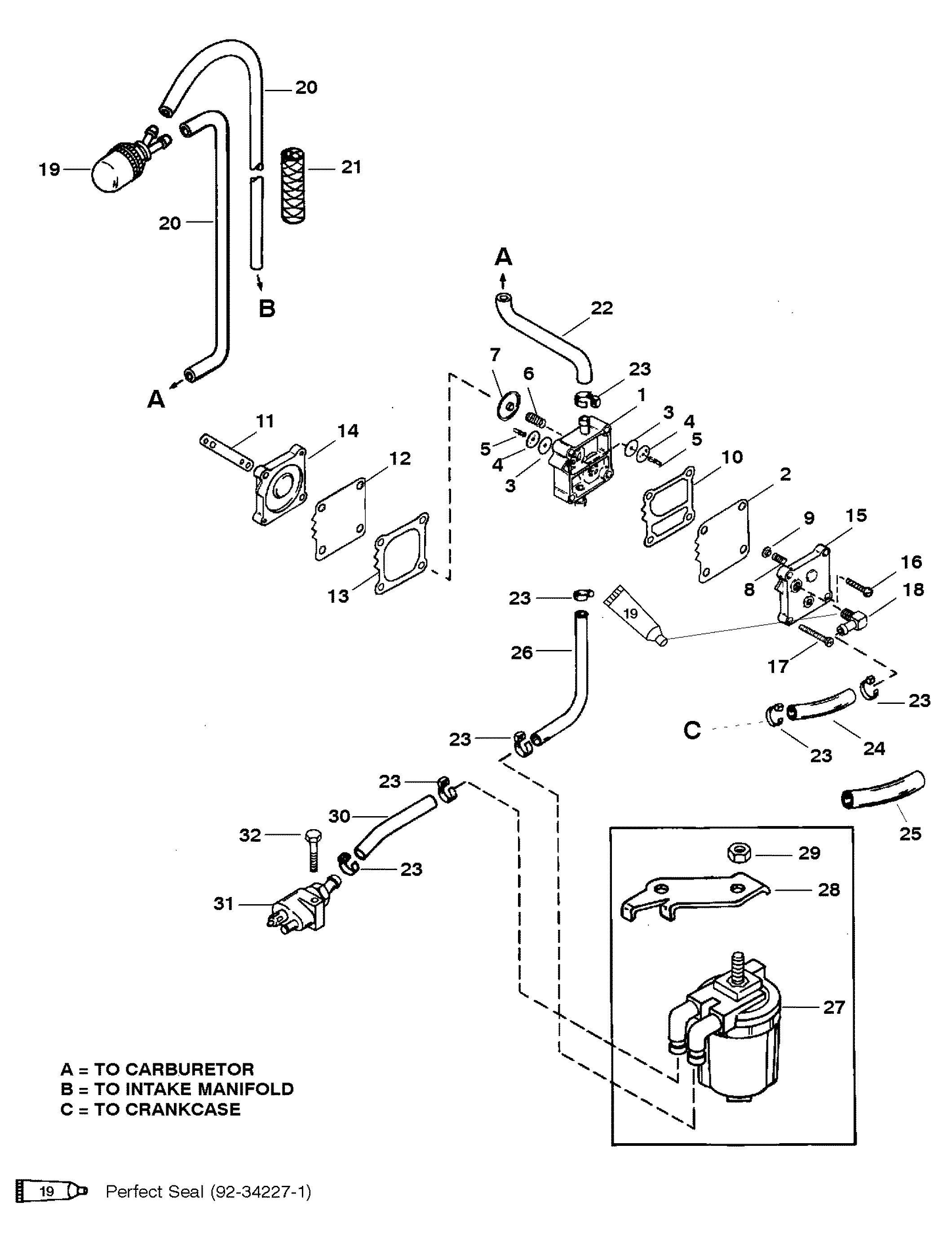 FUEL PUMP (MANUAL) FOR MARINER / MERCURY 30/40 H.P.