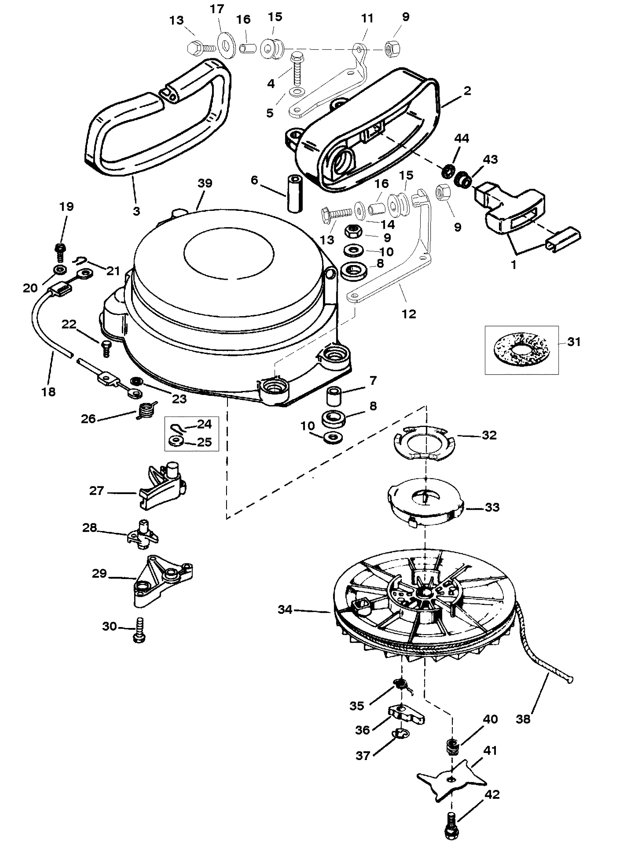 STARTER ASSEMBLY (MANUAL) FOR MARINER / MERCURY 75/90 HP 65 JET (3 CYLINDER)