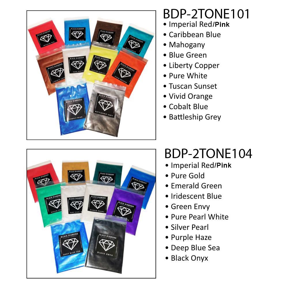Black Diamond Mica Powder Pigments Variety Packs 10 Colors Each, 2TONE101 and 2TONE104