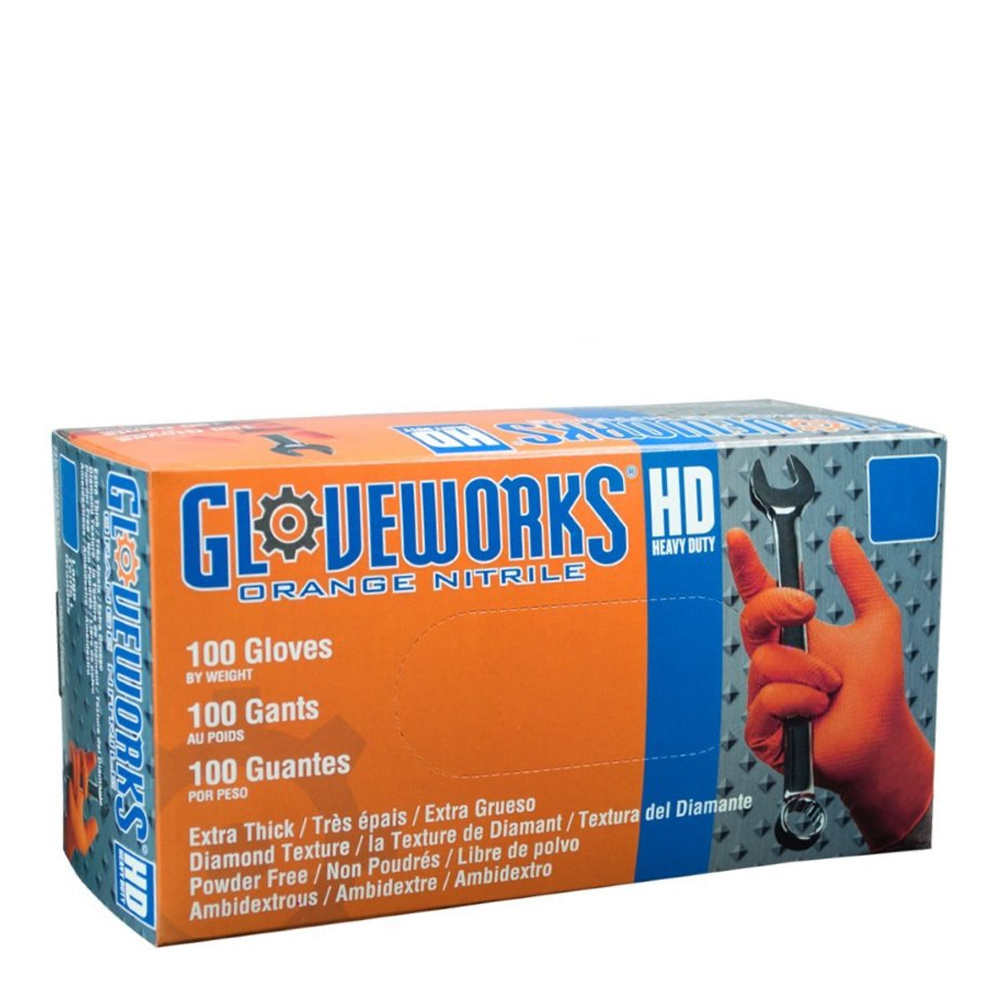 Ammex Gloveworks 8 Mil Heavy Duty Textured Orange Nitrile Gloves