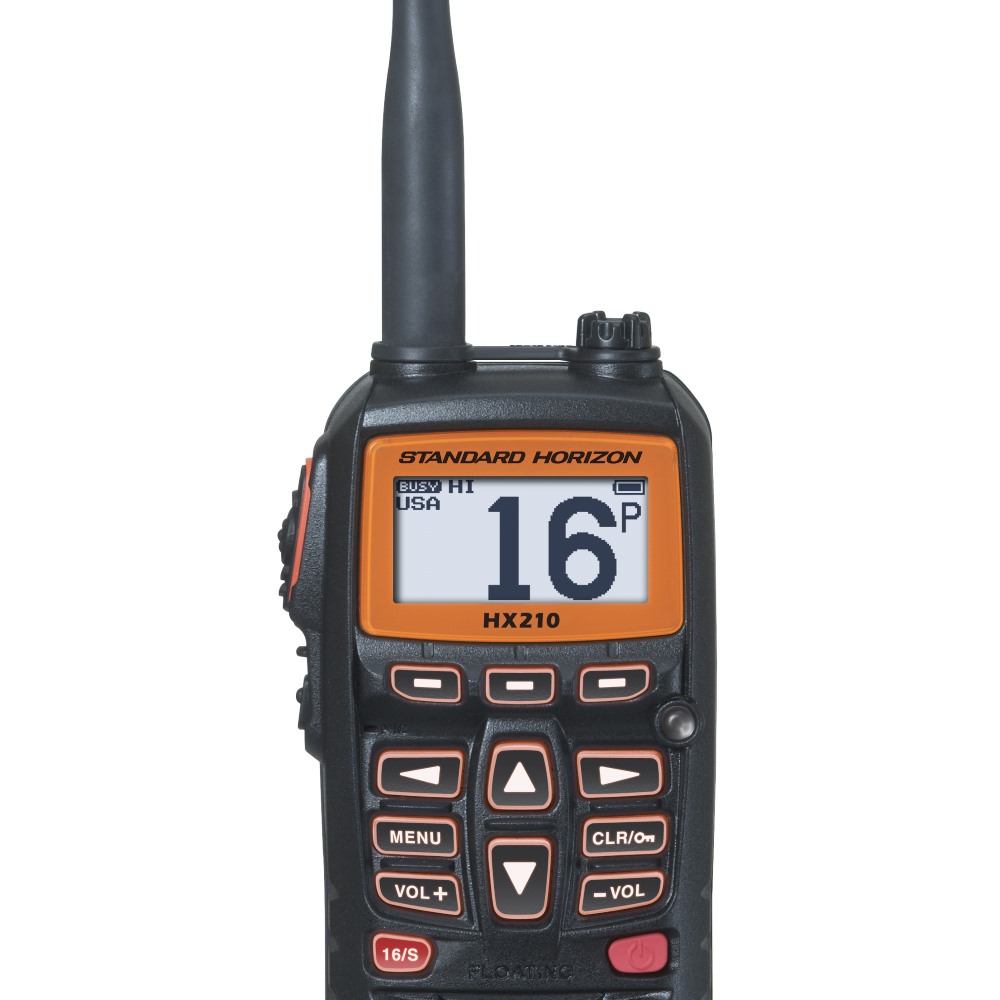 HX210 Floating Handheld VHF Radio Screen and Buttons