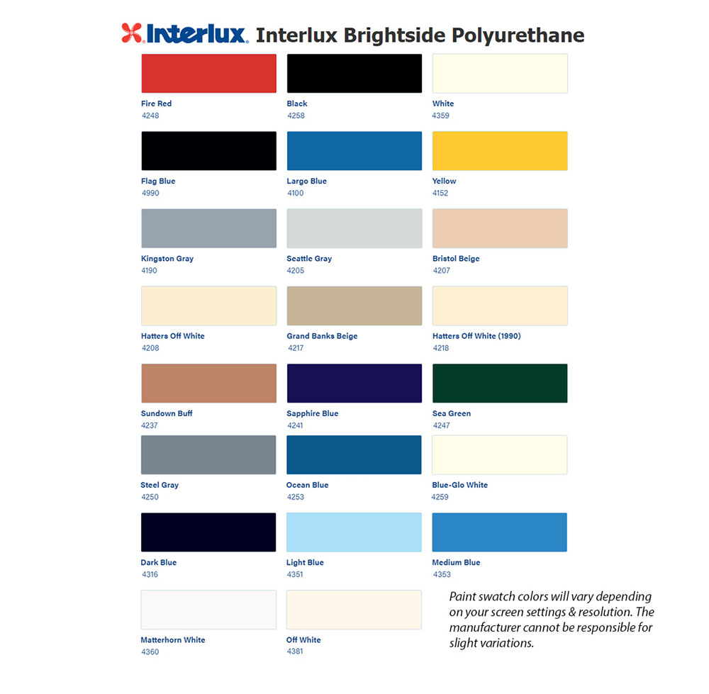 Interlux Brightside Polyurethane Color Chart
